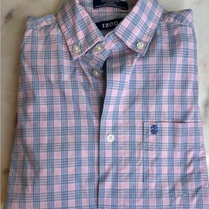 IZOD Boys Pink and Blue Plaid Shirt